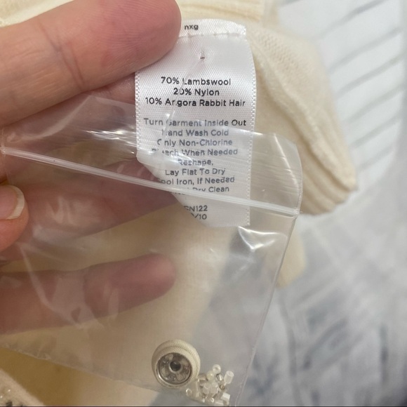 Talbots Small Petite Cardigan Lambswool Rabbit Hair Beige Snap Buttons Beads NEW - Picture 11 of 12